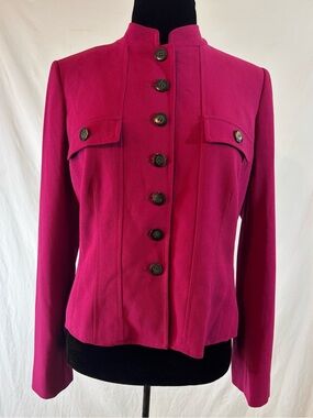 Calvin Klein Fuchsia Stretch Blazer Jacket Military Button Career Office Chic 8